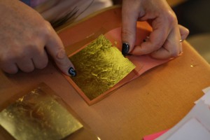 gold leaf on a glass sheet