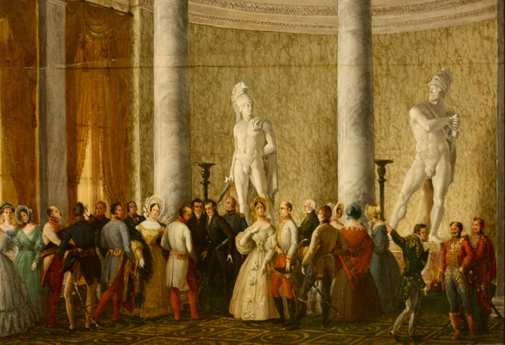 Giuseppe Borsato The Emperor and Empress of Austria visiting Canova's Hall in Palazzo Treves 1838 Private property