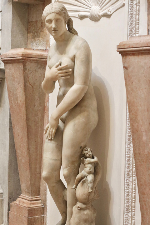 Aphrodite, AD 150-200 strongly restored in the Renaissance likely by Tiziano Aspetti, Greek marble, National Archeological Museum in Venice now in Domus Grimani